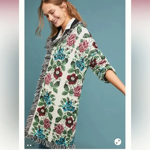 🎉RARE🎉 ANTHROPOLOGIE NWOT Aldomartins Floral Intarsia Cardigan Size L. - Picture 3 of 16